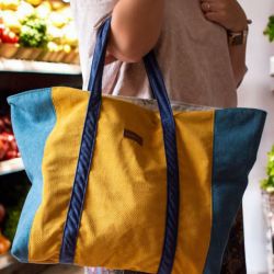 Miodowo-turkusowa shopperka