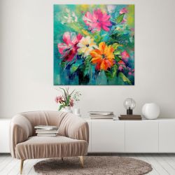 Obraz kolorowe kwiaty na turkusowym tle 40x40