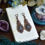 Wiktoriańskie miedziane wiszące kolczyki z kamieniem / larvikit #001 - 