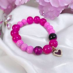 Bransoletka na gumce fuksja serduszko