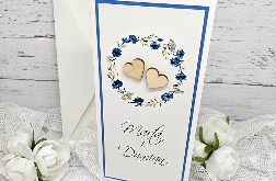 kartka ślubna biało niebieska z sercami SLB 116