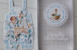 Kartka w pudełku ręcznie robiona, chrzest chłopca