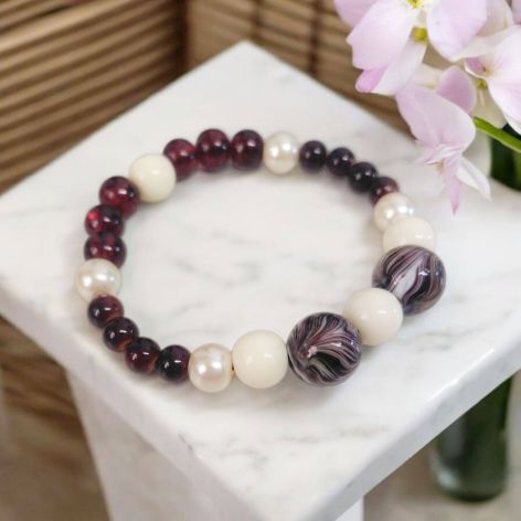 Bransoletka na gumce brązowo-biała