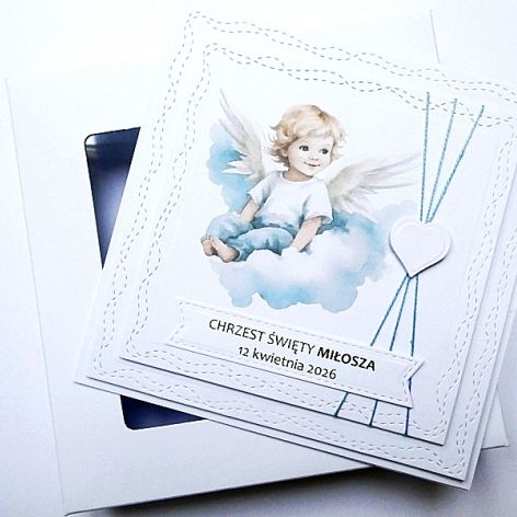 Kartka na Chrzest personalizowana z aniołkiem 