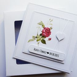 Minimalistyczna kartka ślubna handmade z różą