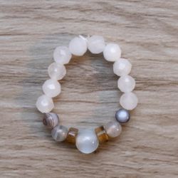 pierścionek  kamień naturalny białobrązowy