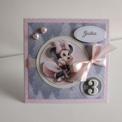 Kartka na urodziny Minnie pudrowa