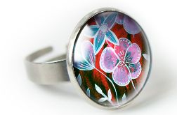 Red flower pierścionek z ilustracją