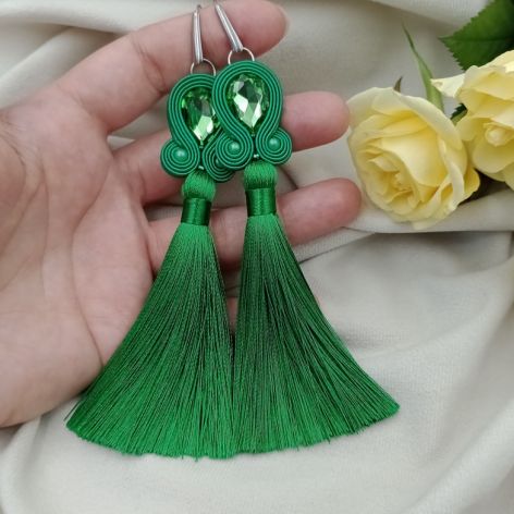 Soutache sutasz kolczyki zielone chwosty