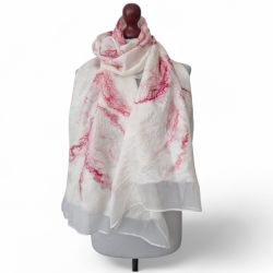 SZAL JEDWABNO WEŁNIANY RÓŻOWY JEDWAB