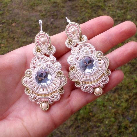 Kolczyki Krem, Złoto & Kryształy