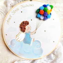 aniołek z balonikami obrazek pamiątka chrztu