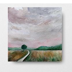 Pejzaż-akwarela formatu- 20x20 cm. 