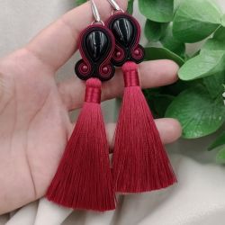 Kolczyki z chwostami czarne bordowe onyksy