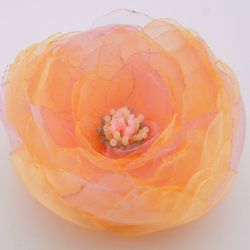 Broszka kwiat - łososiowa 10 cm 