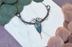Miedziany naszyjnik wire wrapping z turkusem #496