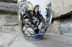 Porcelanowy kubek ręcznie malowany Zimowy wilk