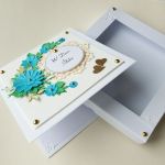 Kartka ślubna w pudełku z niebieskim bukietem - xcv