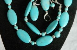 Komplet biżuterii z turkusami, naszyjnik, bralsoletka, kolczyki