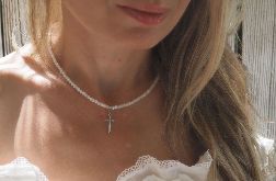 Naszyjnik choker kamień księżycowy krzyż kk85