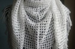 Chusta biała mgiełka z frędzlami