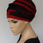 letni turban RED BLACK - szarfa zamotana wokół głowy
