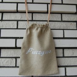 Lniany worek na pieczywo - biały haft