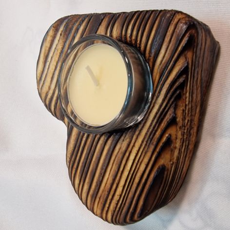Świecznik drewniany świerk Shou Sugi Ban natura, Romy No. 21