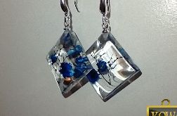 Szafir - kwadratowe kolczyki z żywicy i srebra
