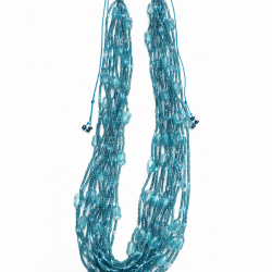 Naszyjnik Krótki Niebieskie Tulipany Sznurek Korale