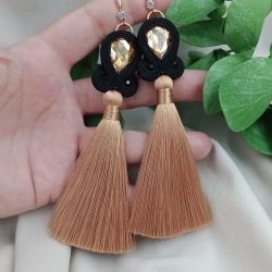 Soutache sutasz kolczyki beżowe szampańskie