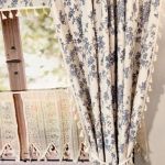 Zasłona lniana kwiaty blue jeans boho z frędzlami tunel 150/160cm - 