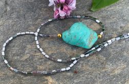 Naszyjnik z turkusowym kamieniem i hematytami