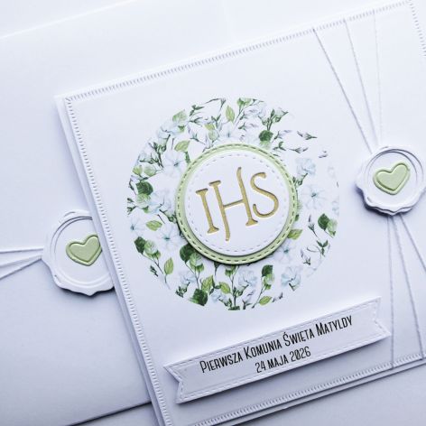 Delikatna ręcznie robiona kartka na Komunię