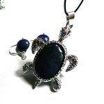 Lapis lazuli, wisiorek z żółwiem, kolczyki - 