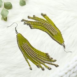 Kolczyki Wasabi limonkowe frędzelki styl boho