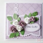 Kartka W DNIU ŚLUBU fioletowo-biała #2 - Kartka ślubna z fioletowo-białymi różami