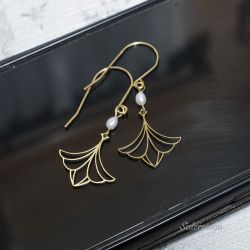 Złote kolczyki Perły i Liście