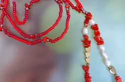 Naszyjnik Czerwone Korale Długie Koralowiec Perły I Hematyt 25.153