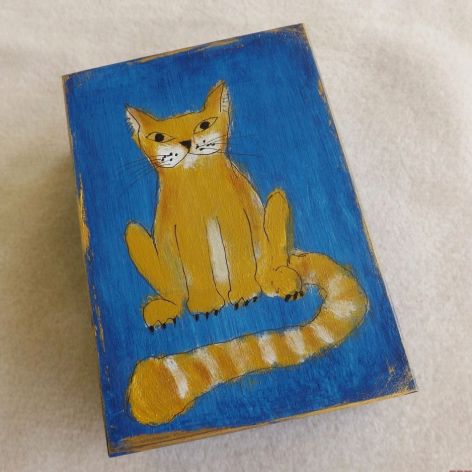 Pudełko malowane średnie - Kot w błękicie