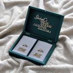 Pudełko na obrączki Butelkowa Zieleń i Złoto - Pudełko na obrączki glamour butelkowa zieleń ze złotem ślubna szkatułka na obrączki z imionami Pary Młodej