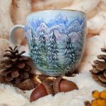 Ręcznie malowany kubek jeleń górski pejzaż 480 ml - Ręcznie malowane