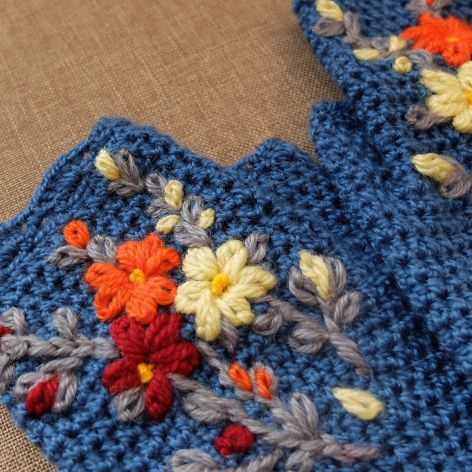 Mitenki niebieskie z kwiatkami