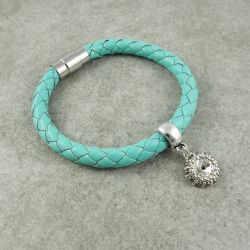 Bransoletka Magnetic Leather - Turquoise with Crystal