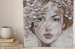 "Kobieta w kwiatach” - Obraz strukturalny - 40 × 40 cm