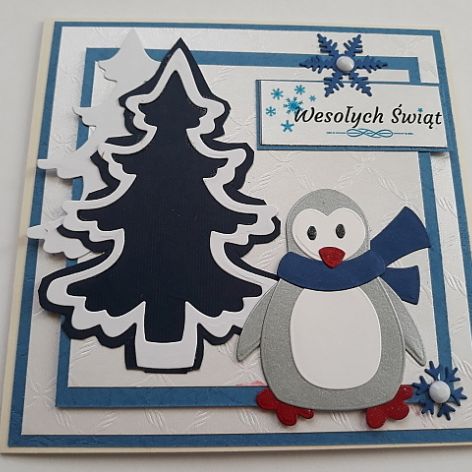 Kartka świąteczna, z pingwinkiem