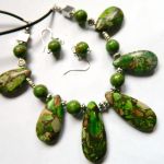 Zielony jaspis cesarski, okazały naszyjnik, kolia i kolczyki, komplet - 