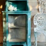 Ręcznie malowana witryna narożna, unikat, zielononiebieski turkus - 