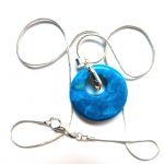 Niebieski agat szalony, delikatny wisiorek, kółko, donut - 