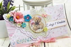 kartka na roczek dla dziewczynki- miś